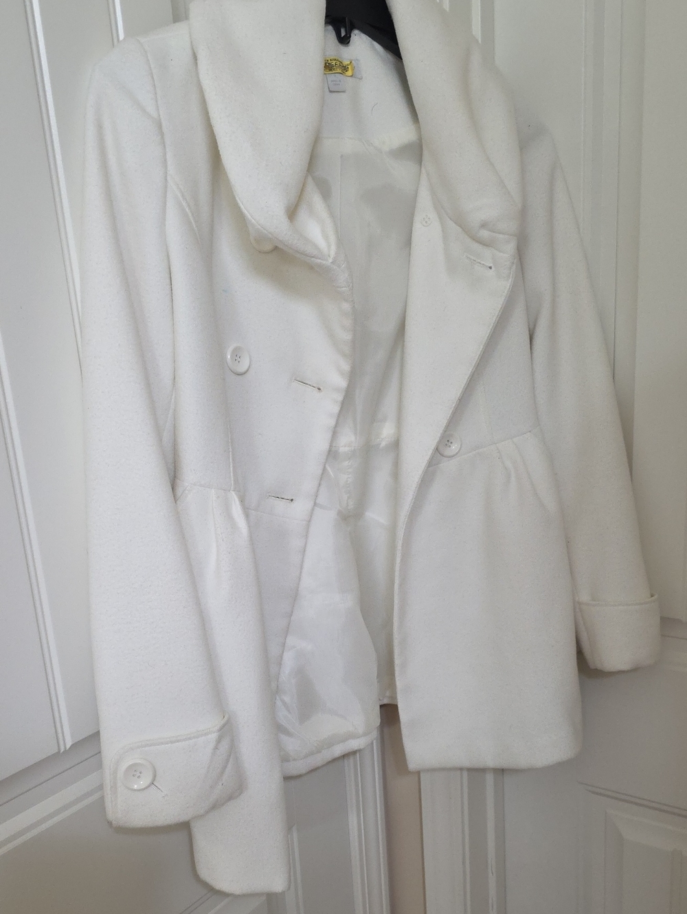 New York & Company Cream Double-Breasted Pea Coat